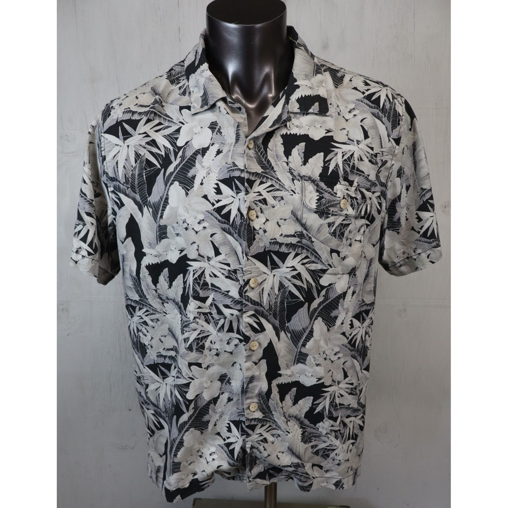 Mens Tommy Bahama Short Sleeve Button Up Shirt Size XL Floral Gray Island Zone